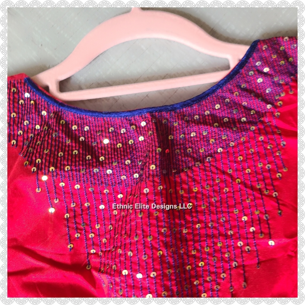 New Red and blue rain drop sequins embroidered handmade saree/lehenga blouse